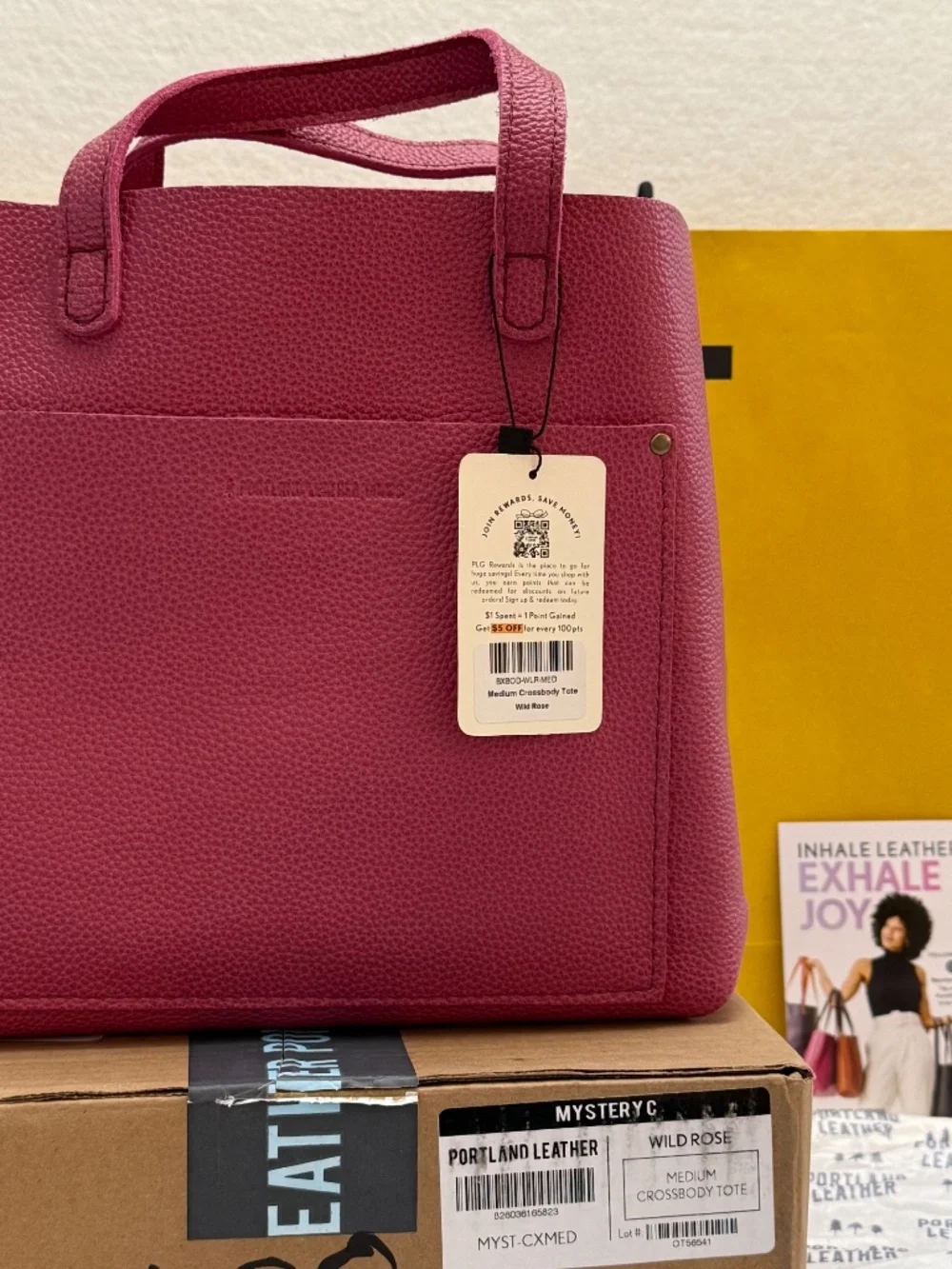 NWT Portland Leather Goods PLG Medium Crossbody Tote Classic in Pink Wild Rose